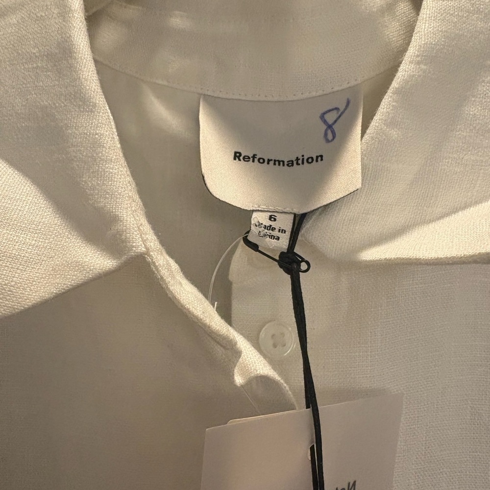 Reformation Arella Linen Mini Dress Size 6 Color: White NWT - Picture 6 of 7